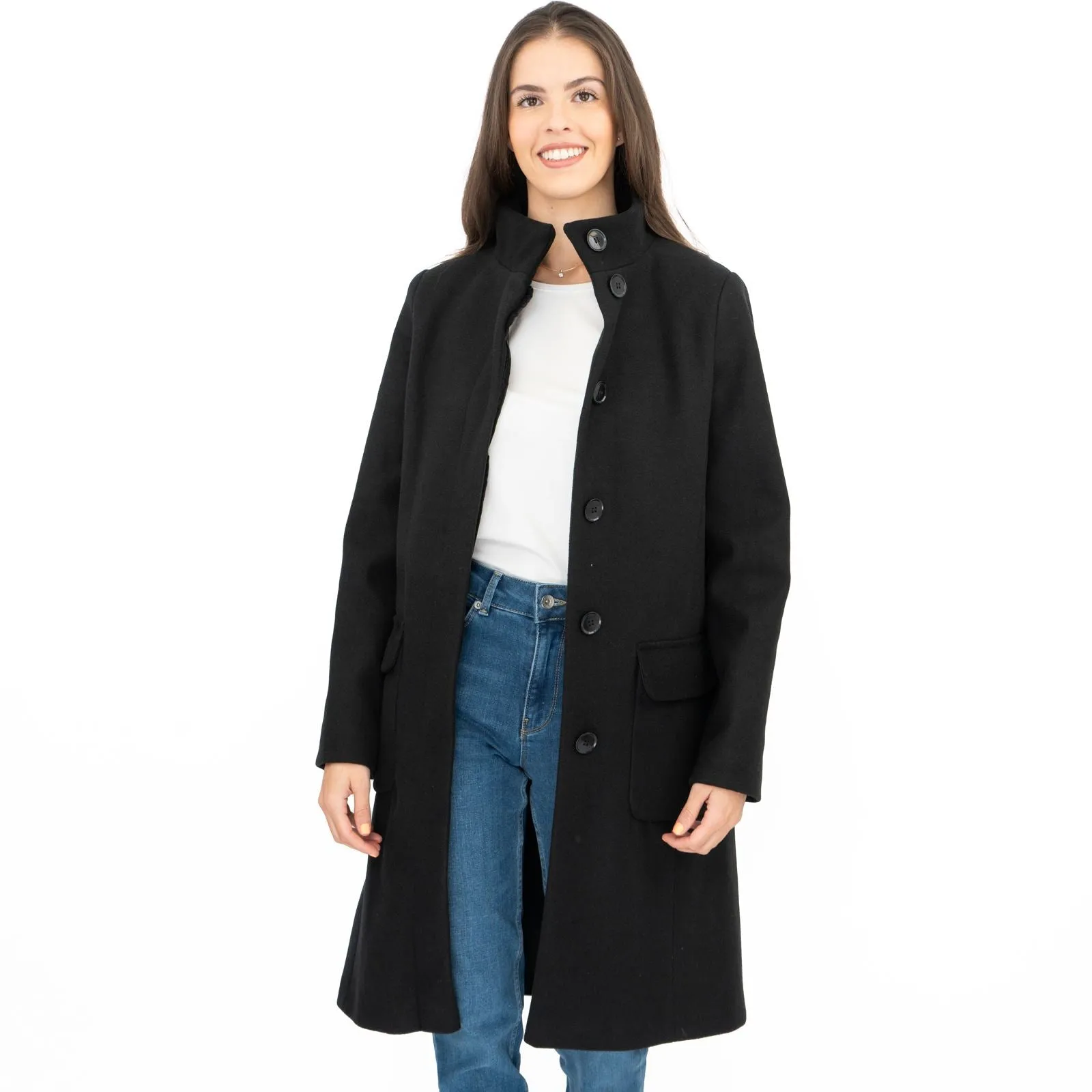 M&S Black Belted Funnel Neck Trench Coat