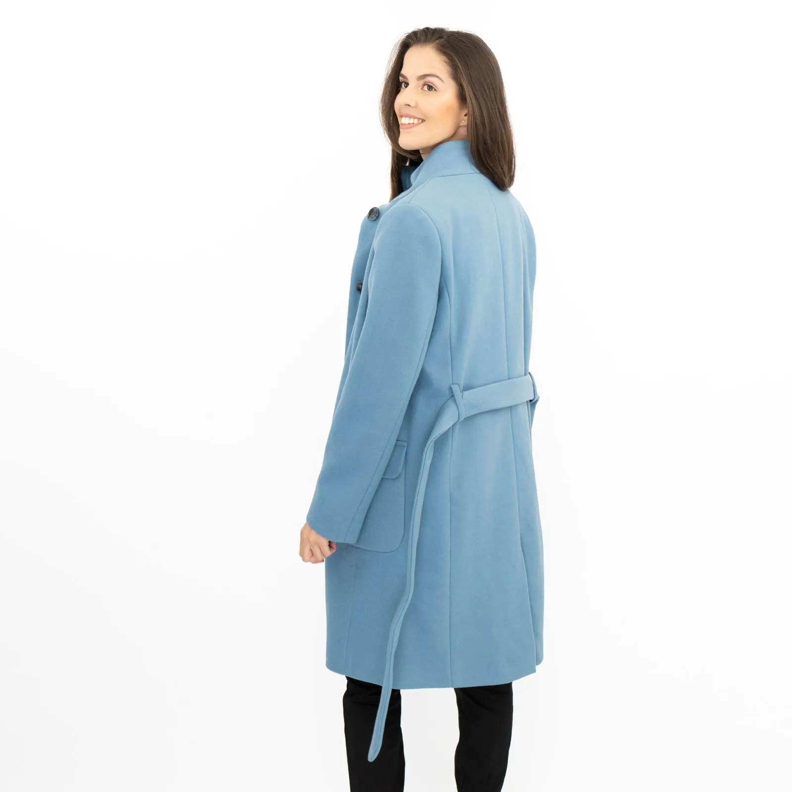 M&S Blue Belted Funnel Neck Trench Coat