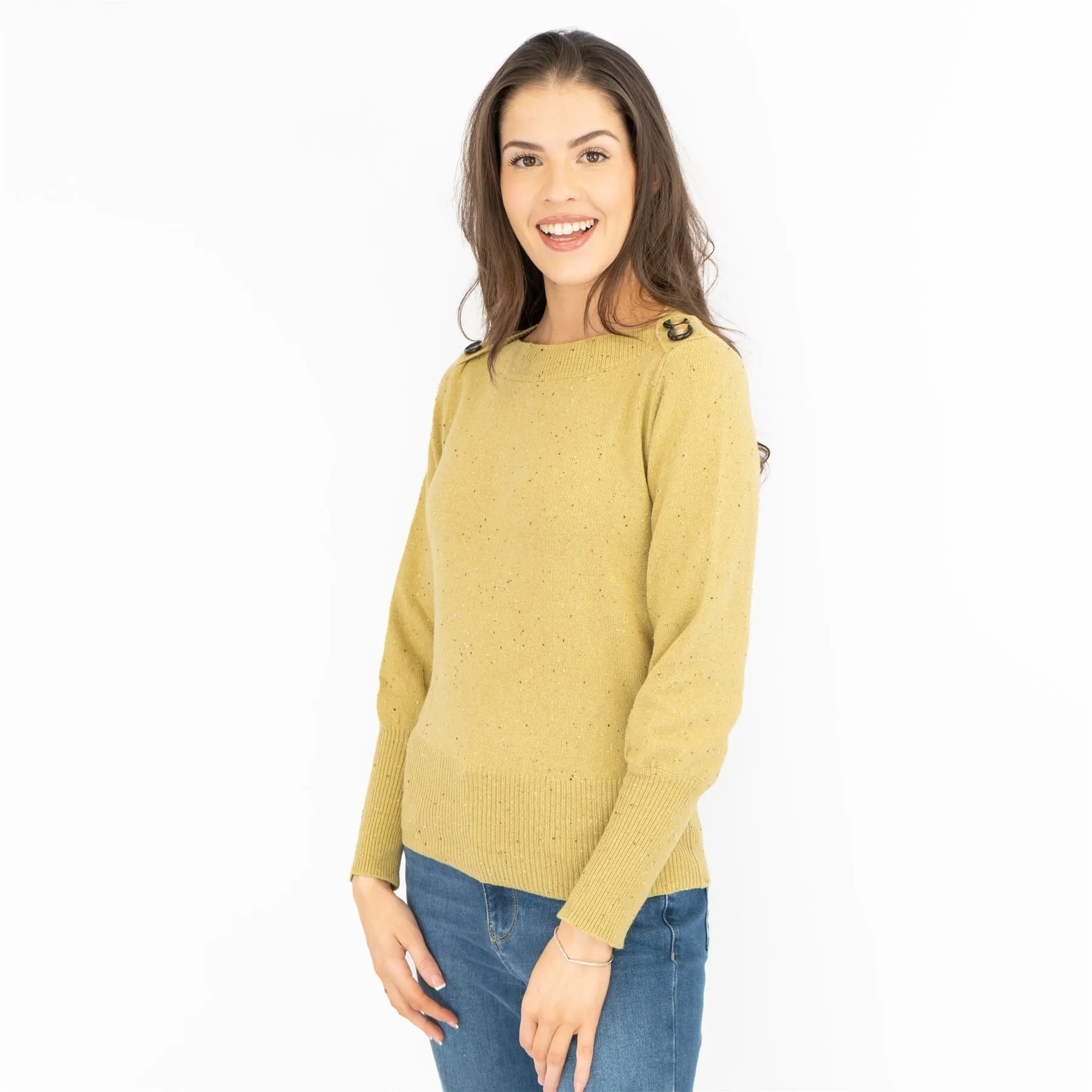 M&S Boat Neck Long Sleeve Lime Green Jumper with Wool