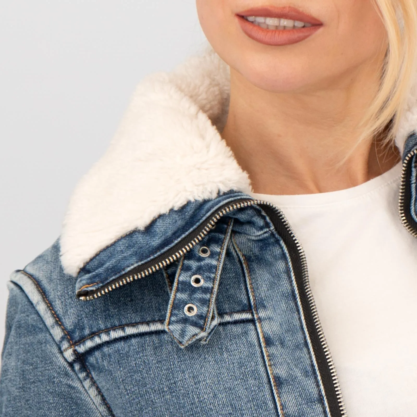 Mango Womens Shearling Denim Jacket