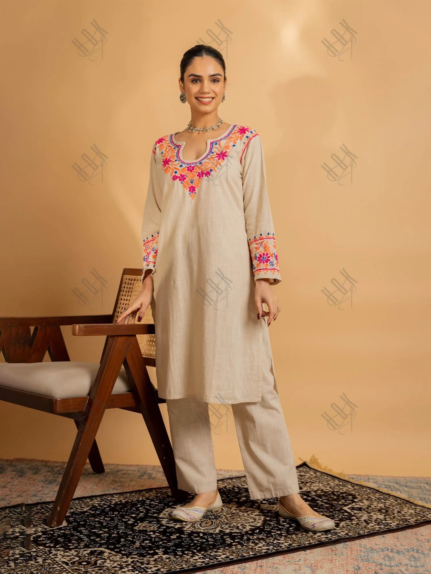 Mansi in Saba Chikankari in Cotton Kurta Set for Women - Beige