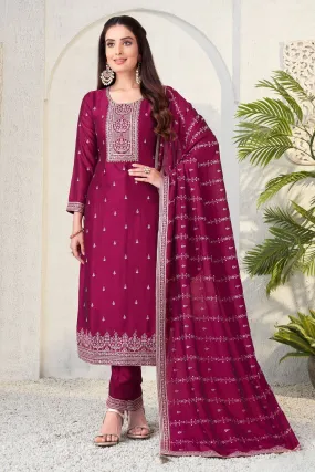 Maroon Silver Zari and Sequins work Straight Cut Salwar Suit