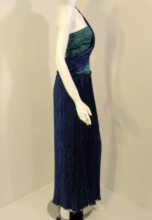 MARY MCFADDEN 1980s Blue and Teal One Shoulder Gown