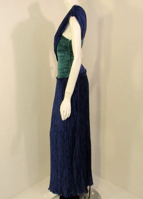 MARY MCFADDEN 1980s Blue and Teal One Shoulder Gown