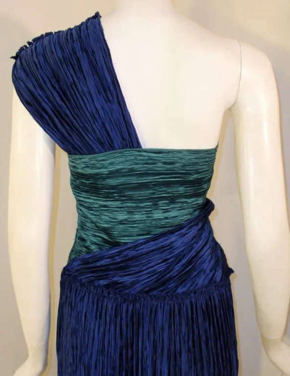 MARY MCFADDEN 1980s Blue and Teal One Shoulder Gown