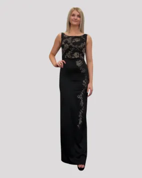 Megan Black and Gold Lace Evening Dress