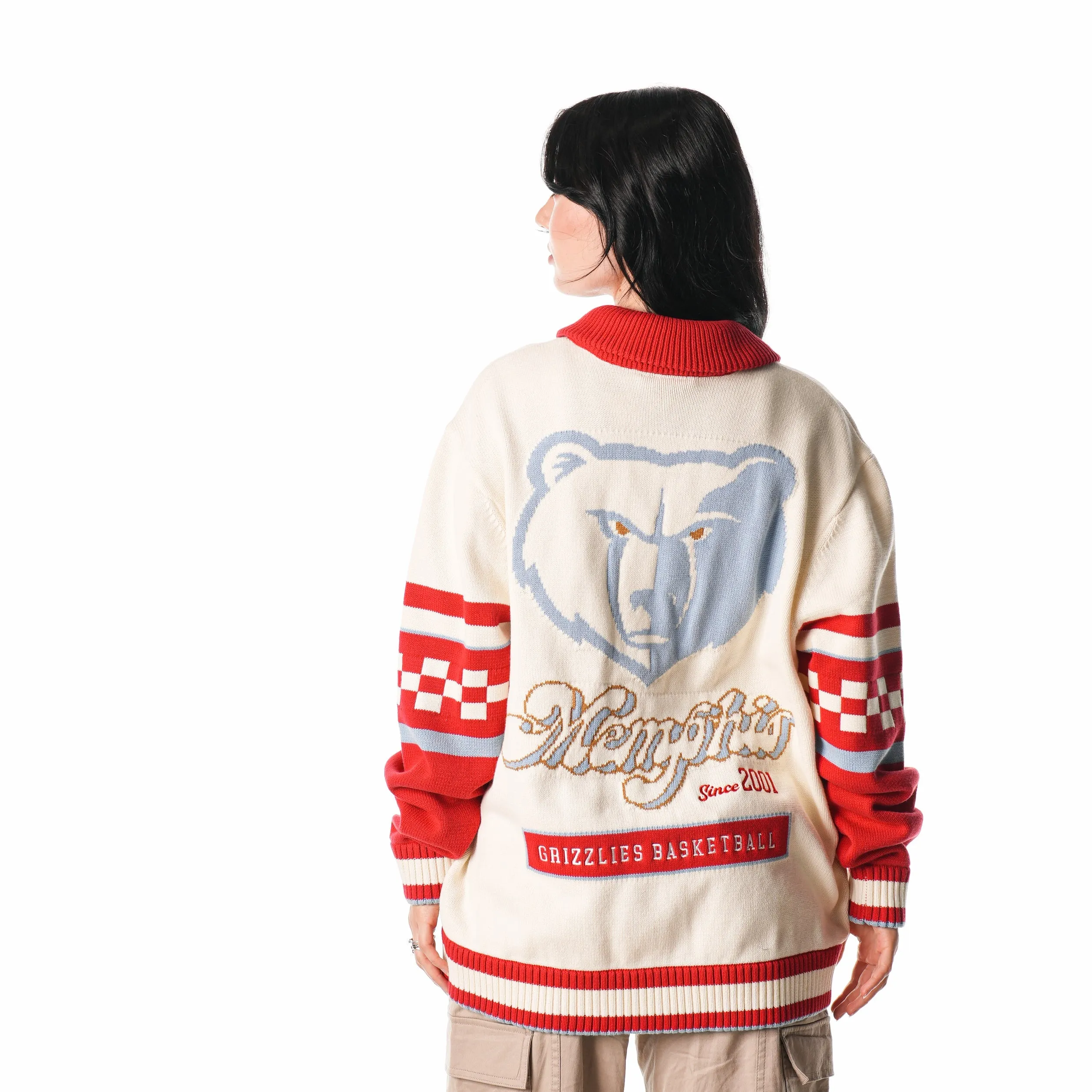 MEMPHIS GRIZZLIES JACQUARD BUTTON UP SWEATER - CREAM