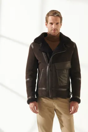 Men Aviator Brown Shearling Jacket