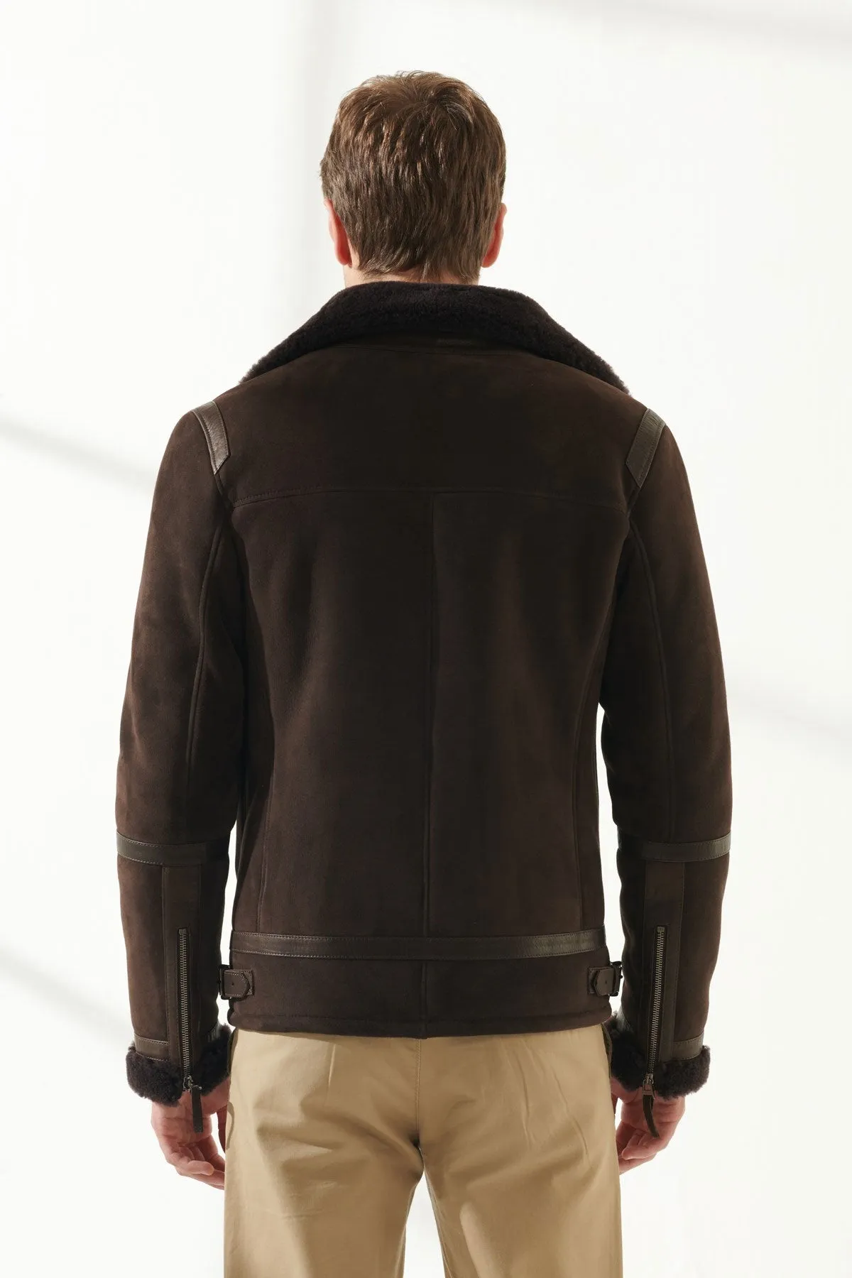 Men Aviator Brown Shearling Jacket