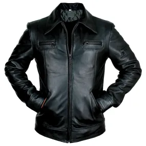 Men Buster Slim Fit Retro Black Leather Jacket