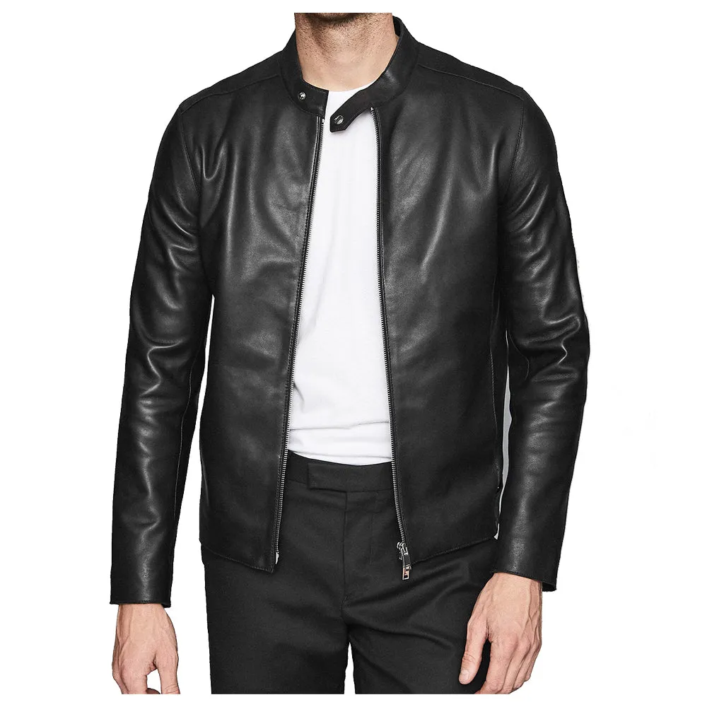 Men Leather Cafe Racer Jacket