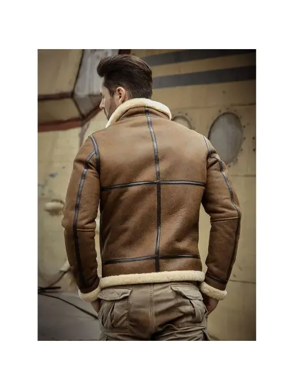 Men Sheepskin Shearling Motorcycle Leather Jacket