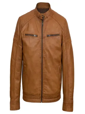 Men Tan Brown Biker Jacket