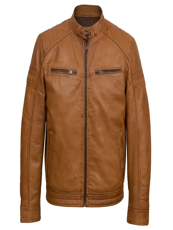 Men Tan Brown Biker Jacket