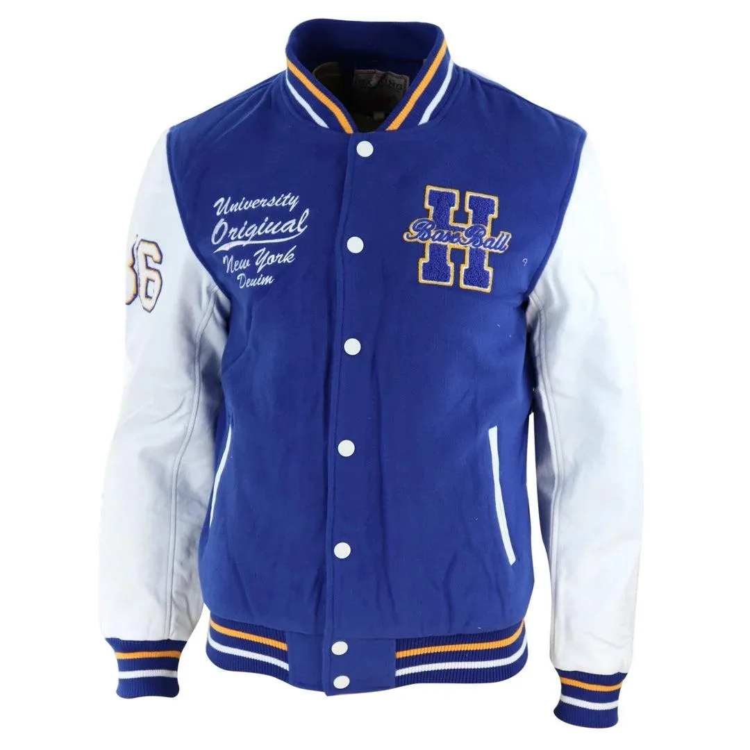 Mens Baseball Varsity Letterman College Fleece Jacket Badge PU Leather Sleeves