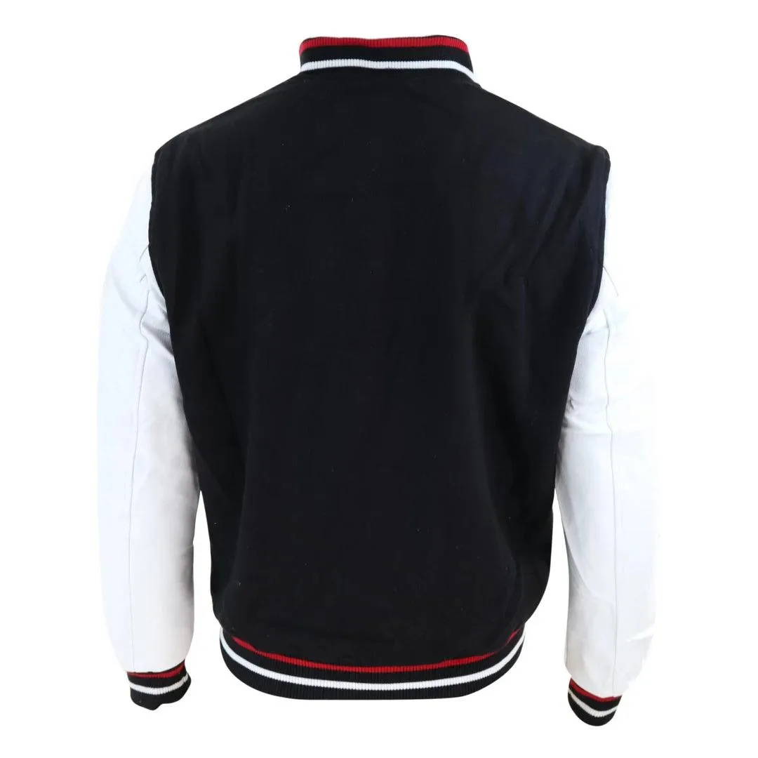 Mens Baseball Varsity Letterman College Fleece Jacket Badge PU Leather Sleeves