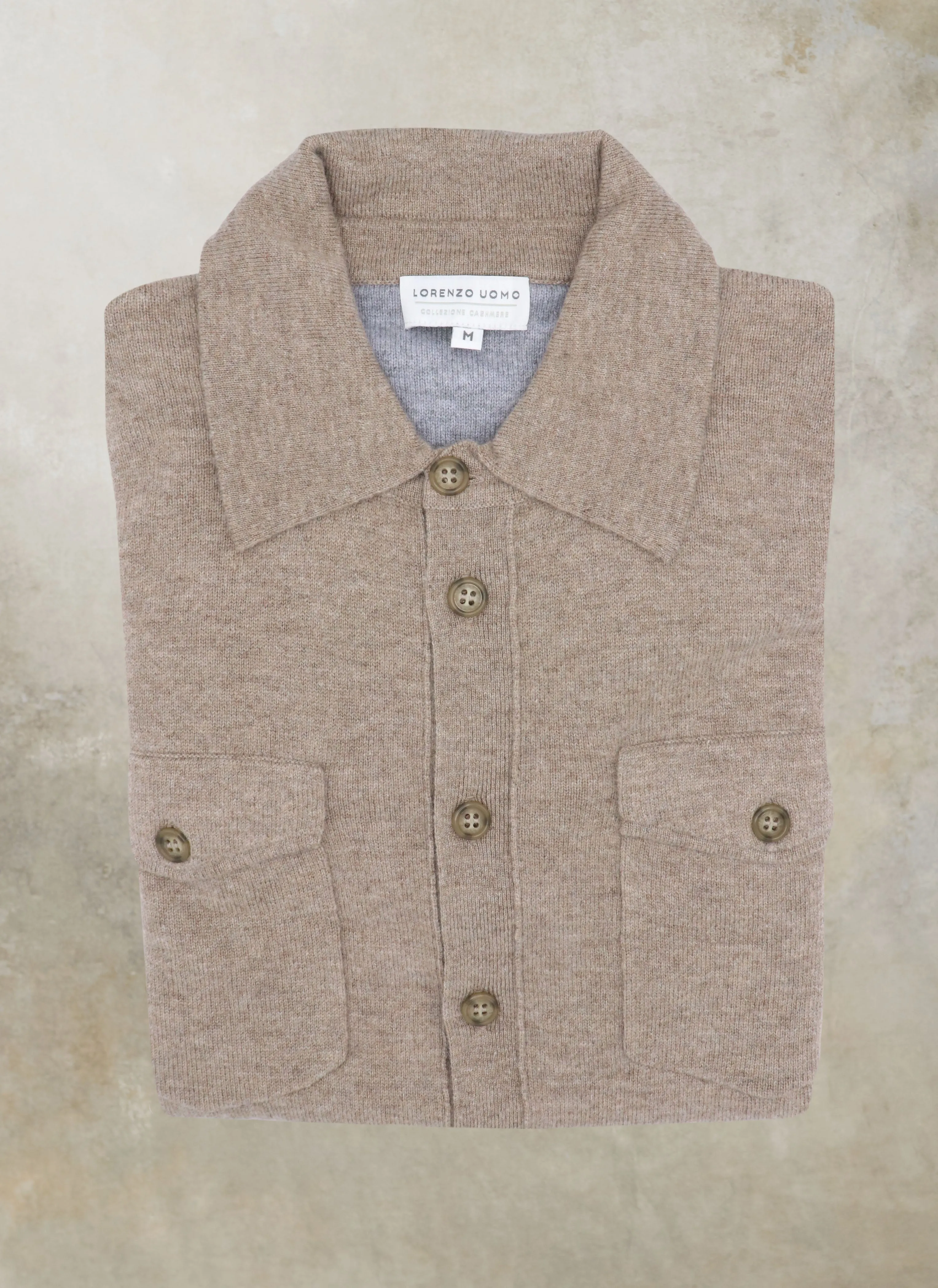 Men's Bergamo Cashmere Long Sleeve Shirt Sweater With Buttons in Light Taupe