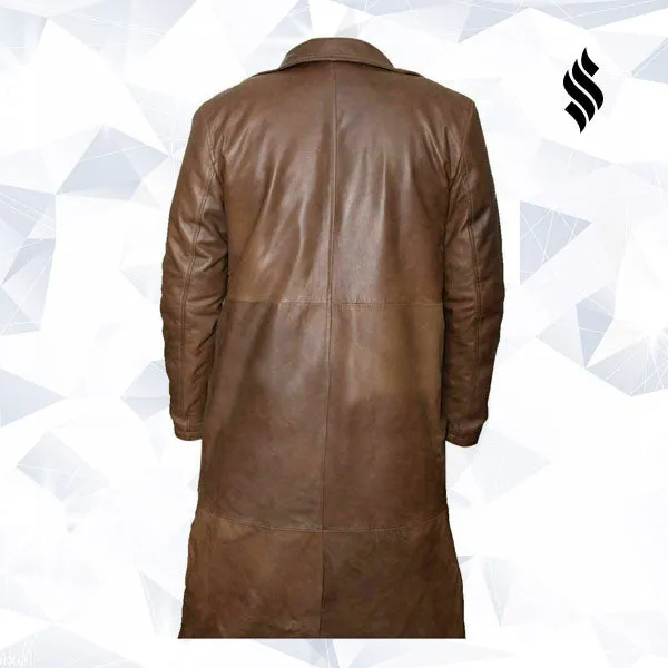 Men's Brown Leather Trench Coat Real Lambskin Leather