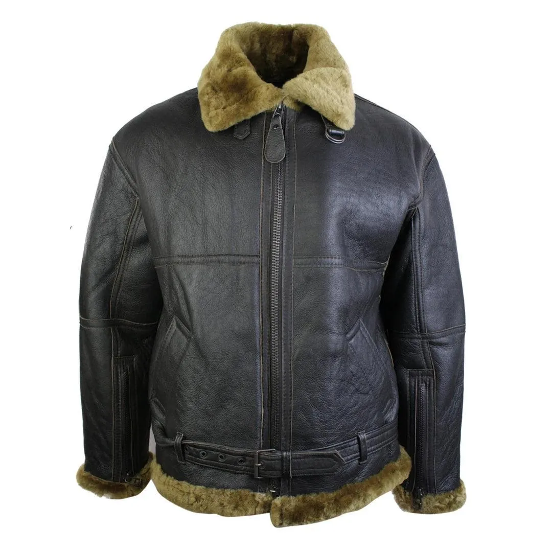 Mens Brown Original RAF Sheepskin Flying Pilot Jacket Classic Brown Ginger