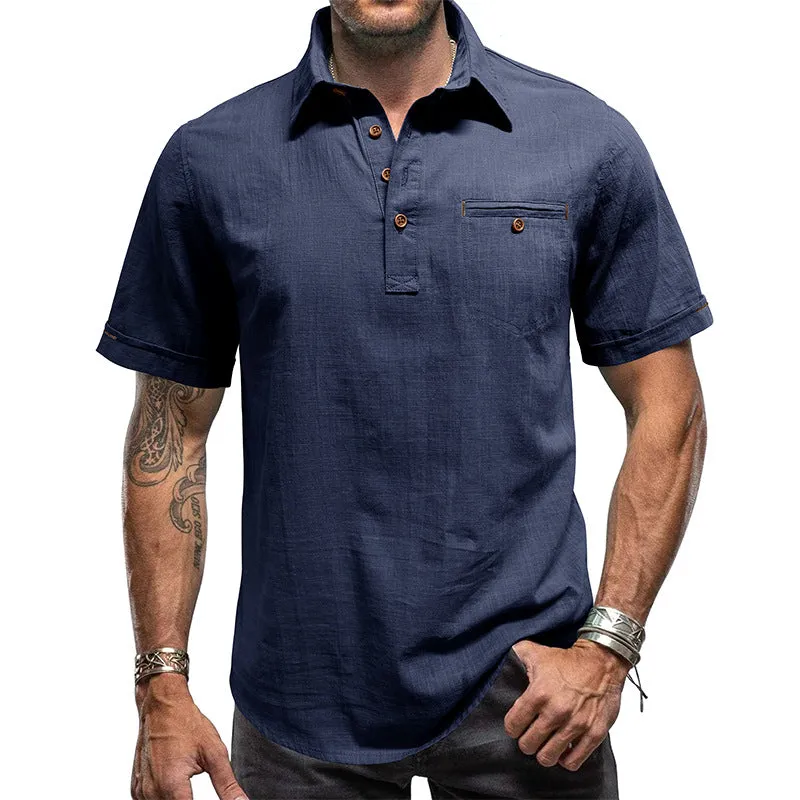 Men's Cotton Linen Business Casual Henley T-Shirts