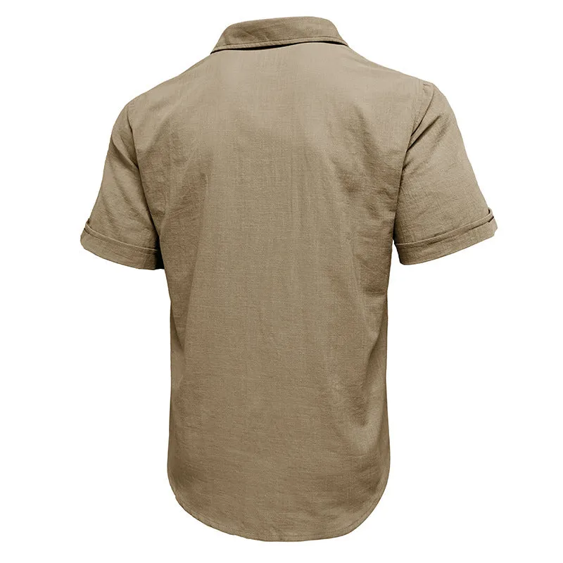 Men's Cotton Linen Business Casual Henley T-Shirts