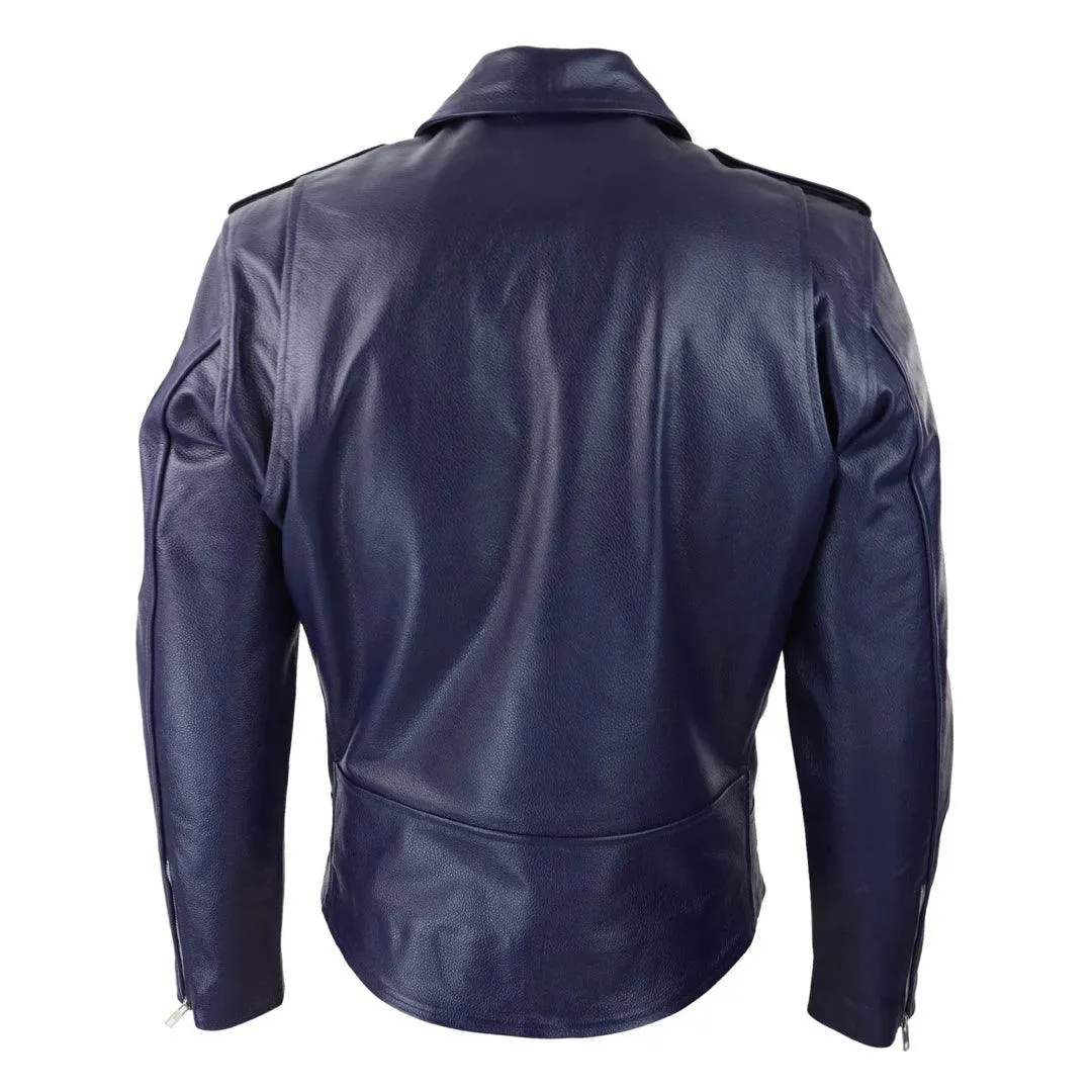 Mens Cow Hide Cross Zip Brando Biker Motorcycle Real Leather Jacket