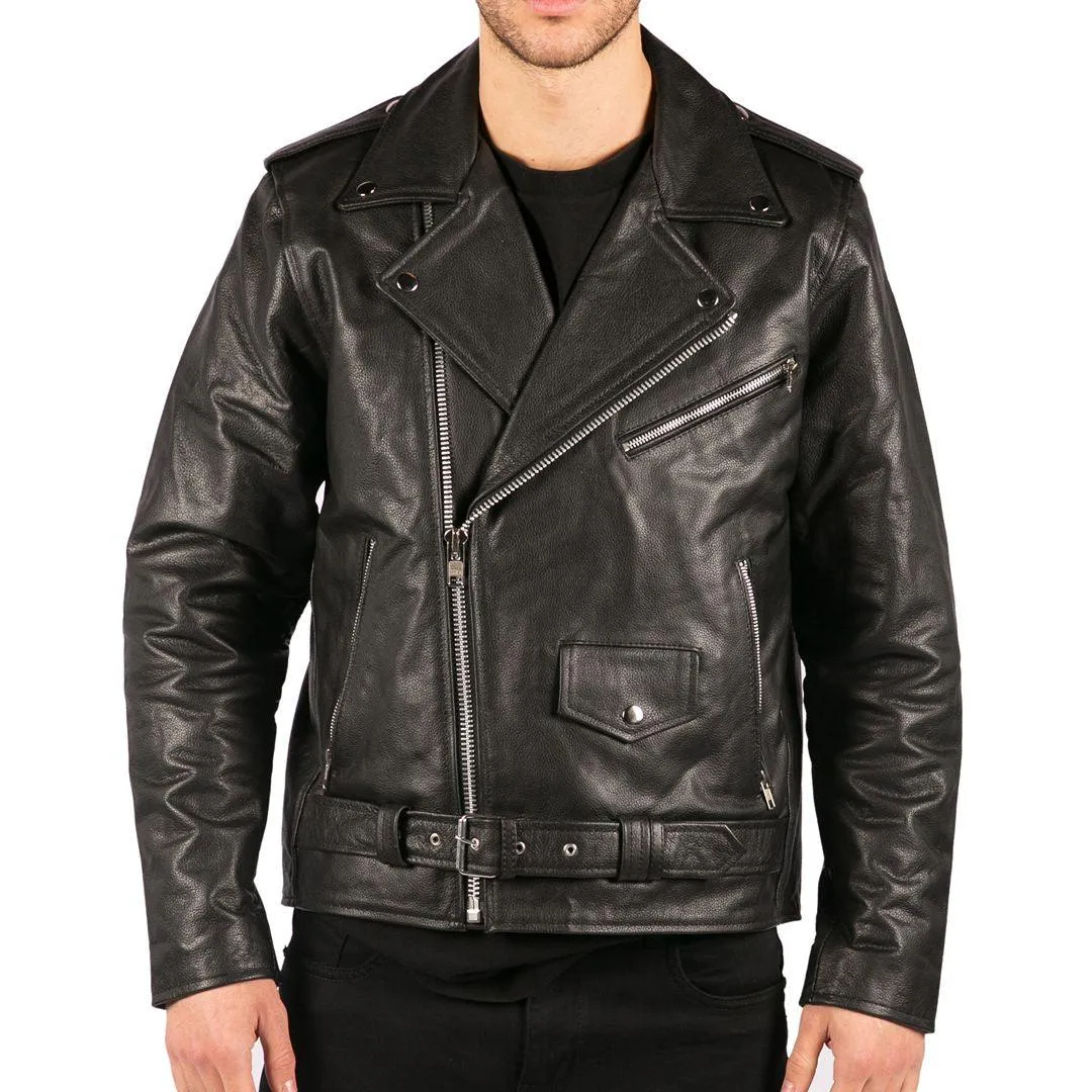 Mens Cow Hide Original Cross Zip Brando Biker Motorcycle Real Leather Jacket