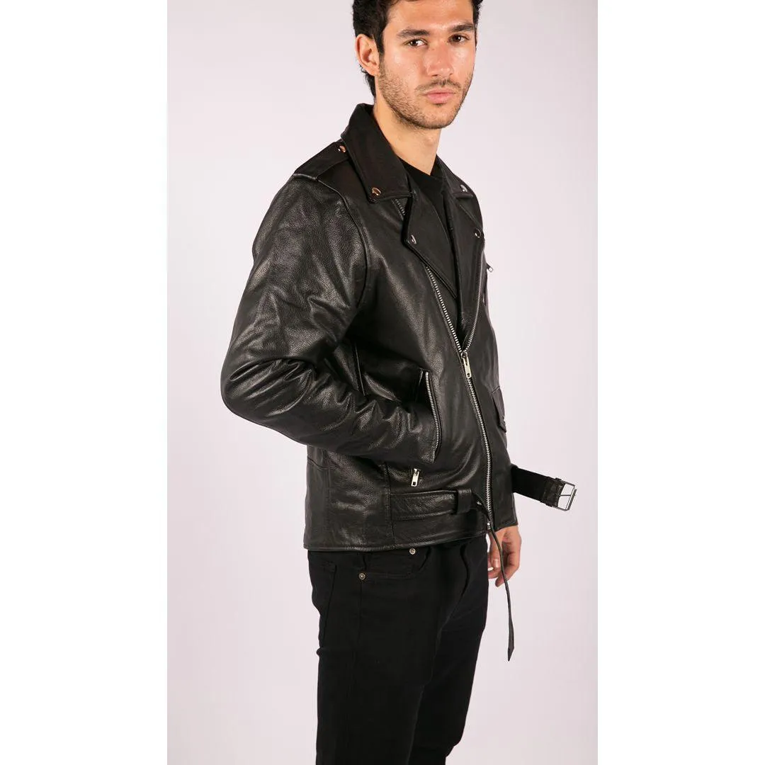 Mens Cow Hide Original Cross Zip Brando Biker Motorcycle Real Leather Jacket