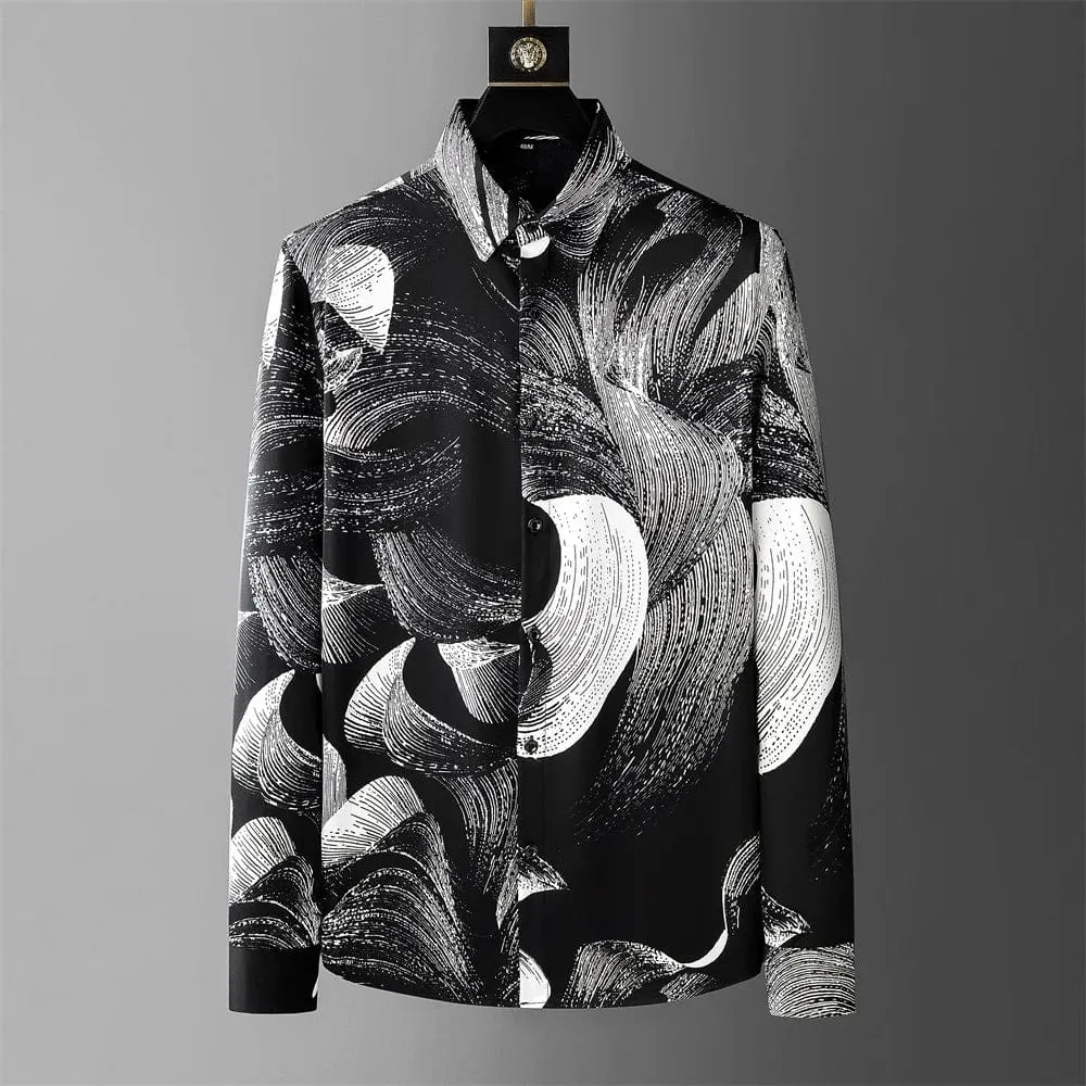 Men's High-Quality Art Printed Long Sleeve Shirt: Casual, Business, Streetwear