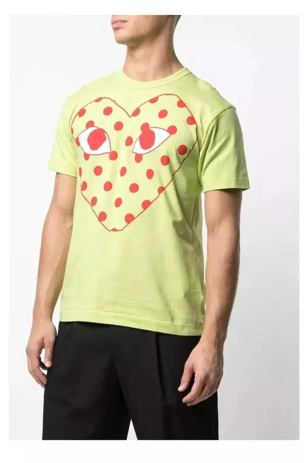 Men's Play Tshirt with Large Red Polka Dot Heart