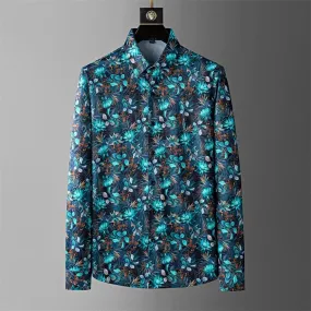 Men's Slim Fit Flower Shirt: Long Sleeved Casual Elegance for High-Quality Business Parties