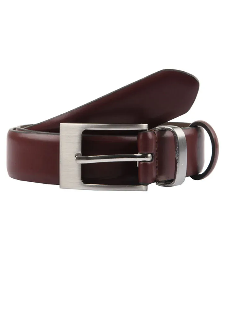 Men's Slim Lined Leather Belt with Brushed Nickel Buckle