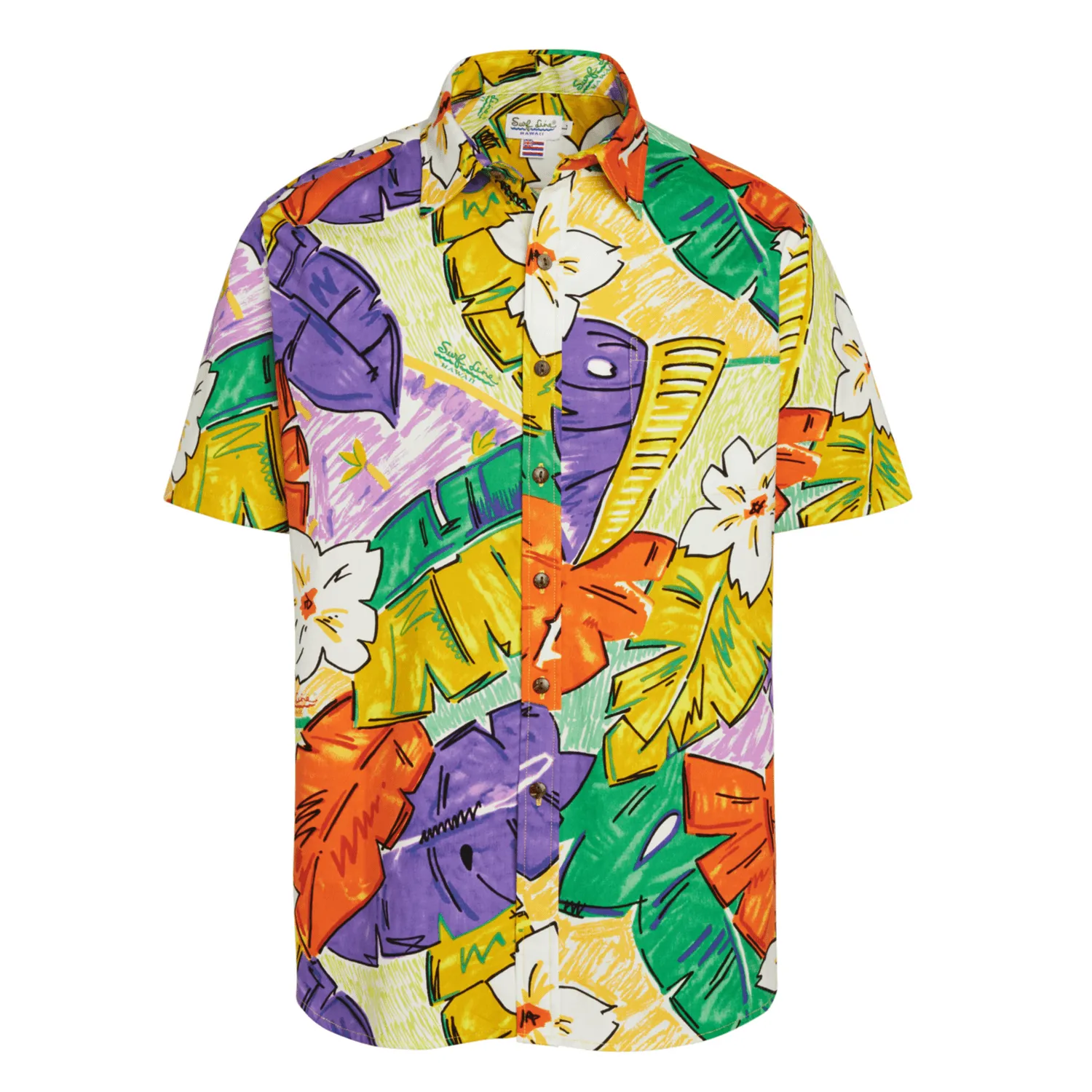 Men's Surf Line Hawaii Cotton Modern Fit Shirt - Tiki Leaf Purple