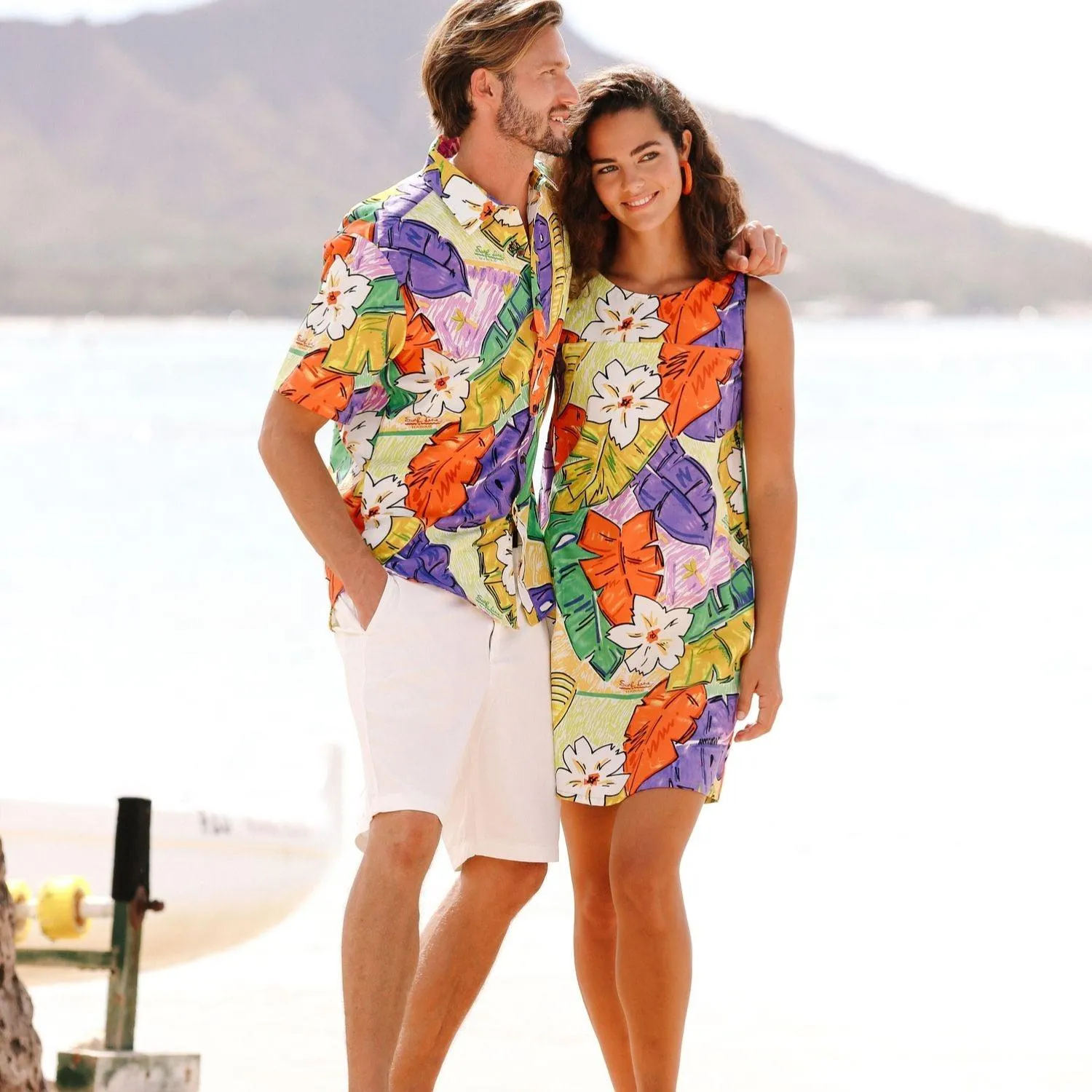 Men's Surf Line Hawaii Cotton Modern Fit Shirt - Tiki Leaf Purple