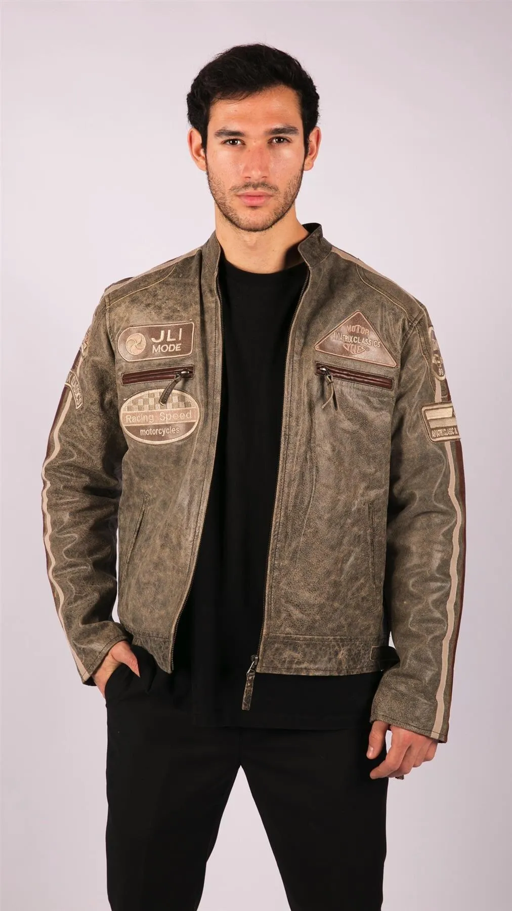 Men's Zipped Biker Leather Jacket | Infinity