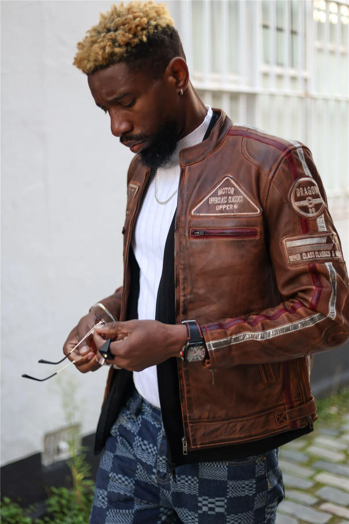 Men's Zipped Biker Leather Jacket | Infinity