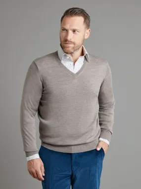 Merino V Neck Sweater - Mushroom