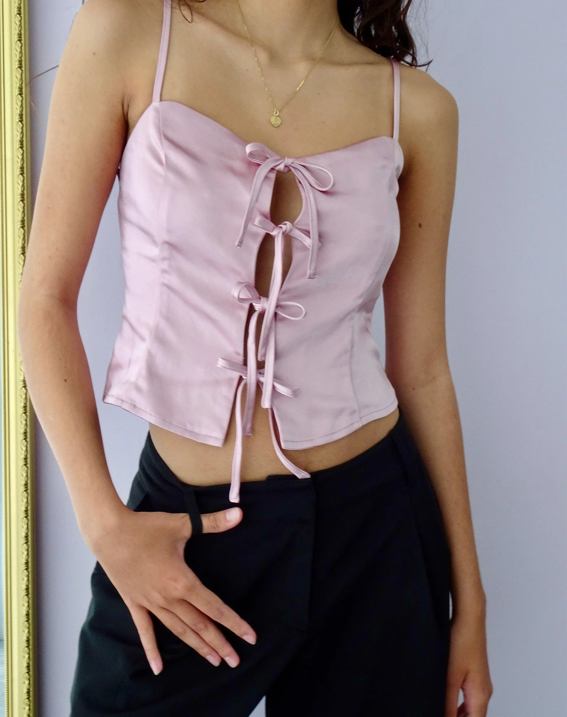 Micuri Strappy Top in Satin Dusky Pink