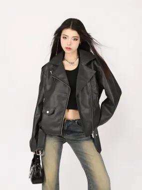 Mid-Crop Classic Faux Leather Biker Jacket