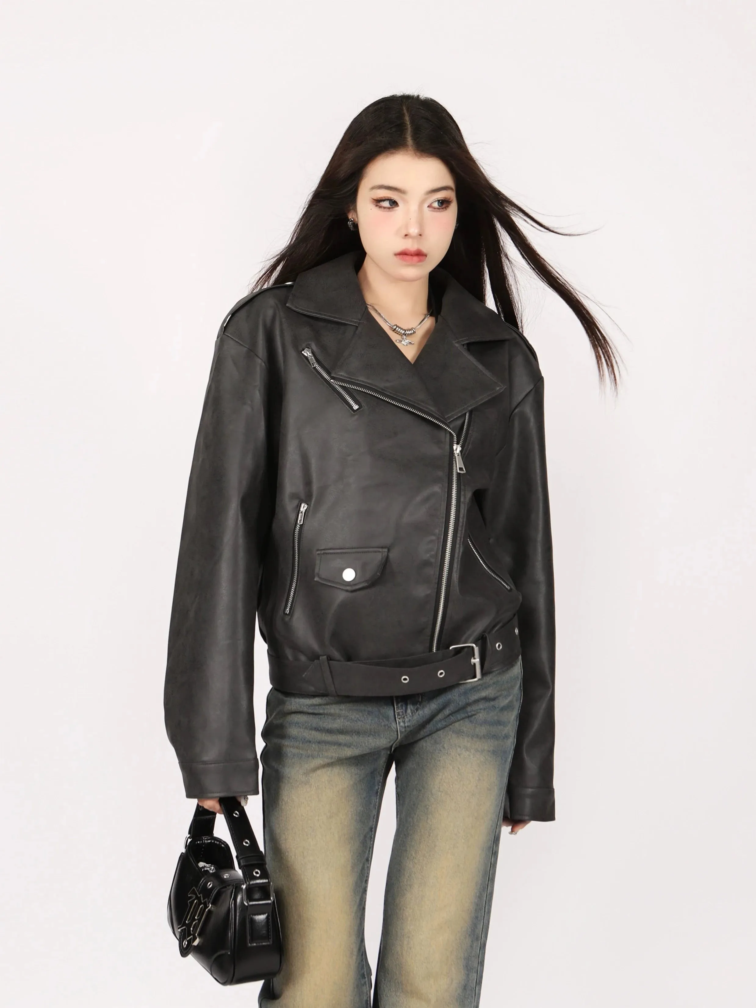 Mid-Crop Classic Faux Leather Biker Jacket