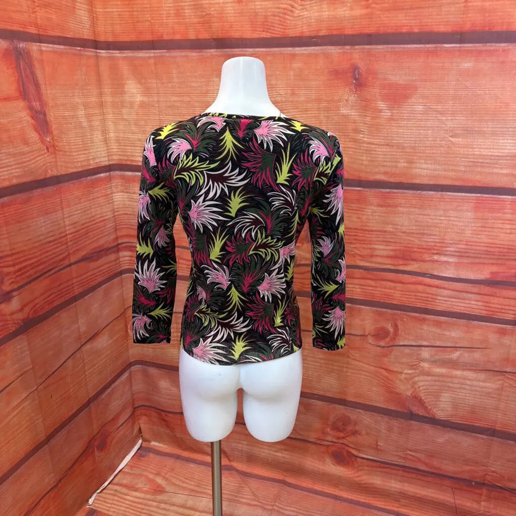 MISSONI BLACK PINK LEAF PATTERN CASHMERE SWEATER SZ S TC3