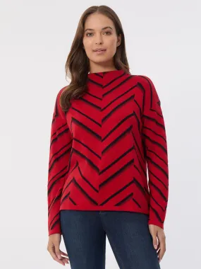 Mock Neck Chevron Jacquard Sweater