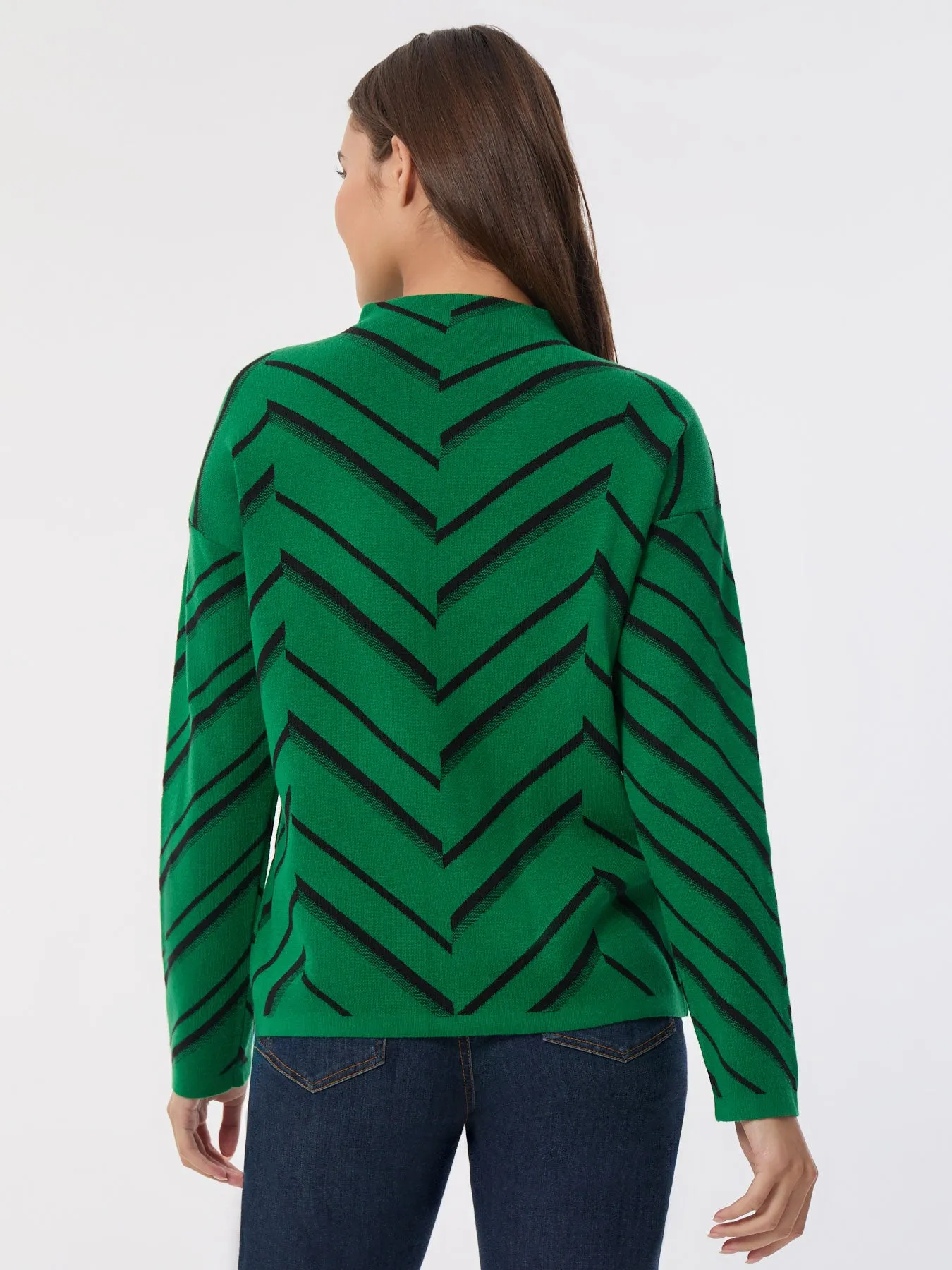 Mock Neck Chevron Jacquard Sweater