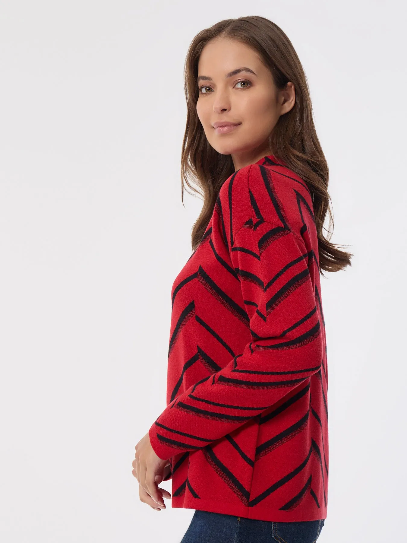 Mock Neck Chevron Jacquard Sweater