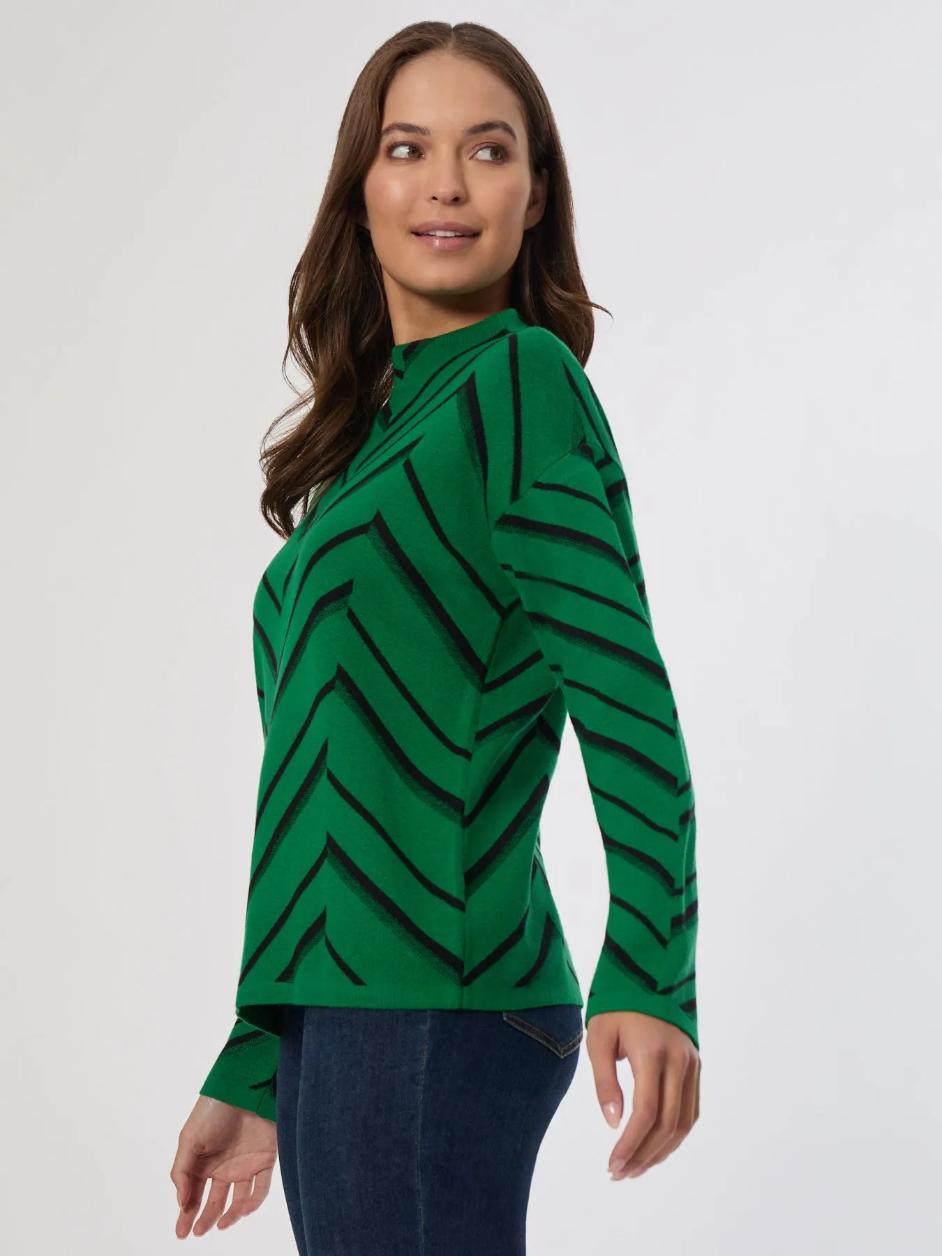 Mock Neck Chevron Jacquard Sweater