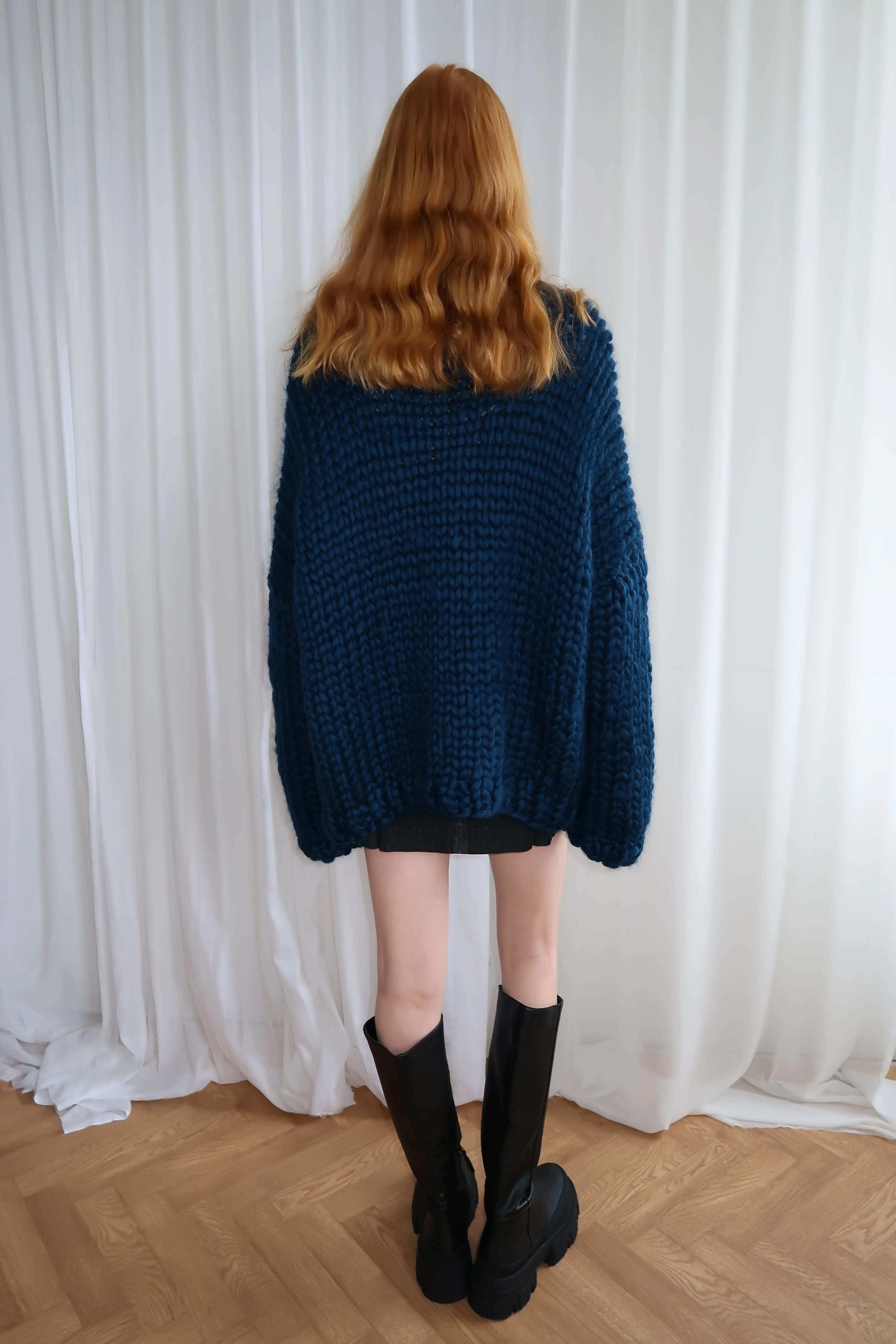 Navy Chunky Bow Knit Sweater