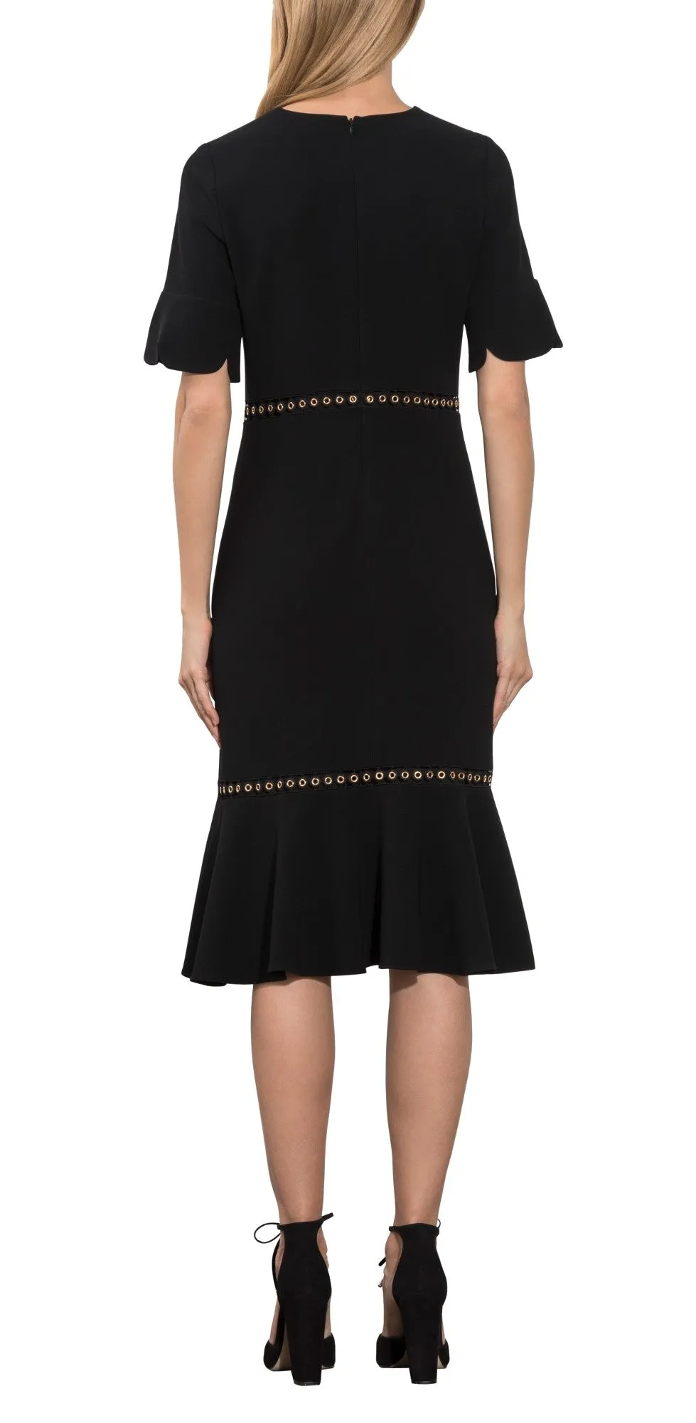 Oleh Midi Dress - Black with Gold Grommets