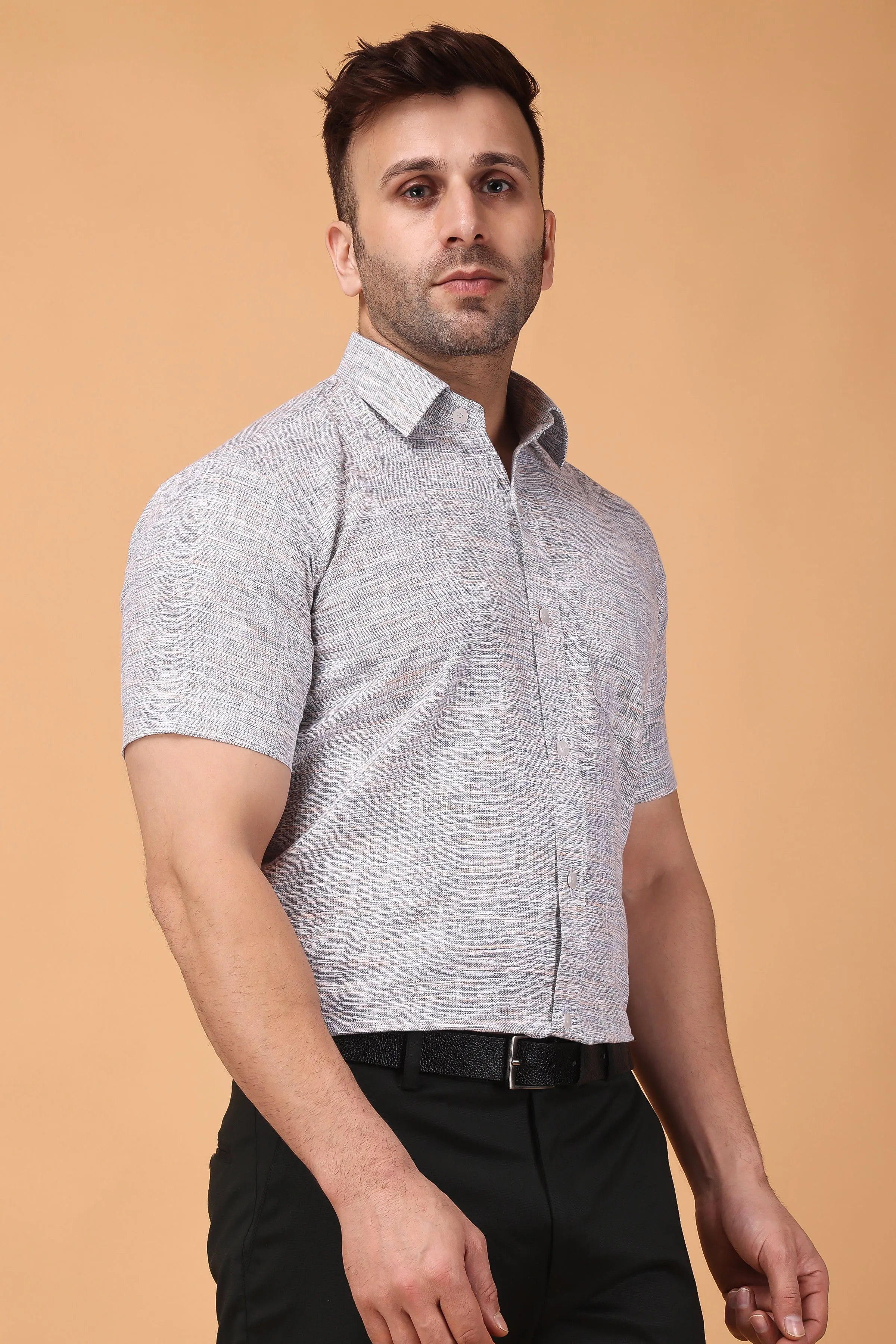 Opulent Grey Cotton Linen Shirt