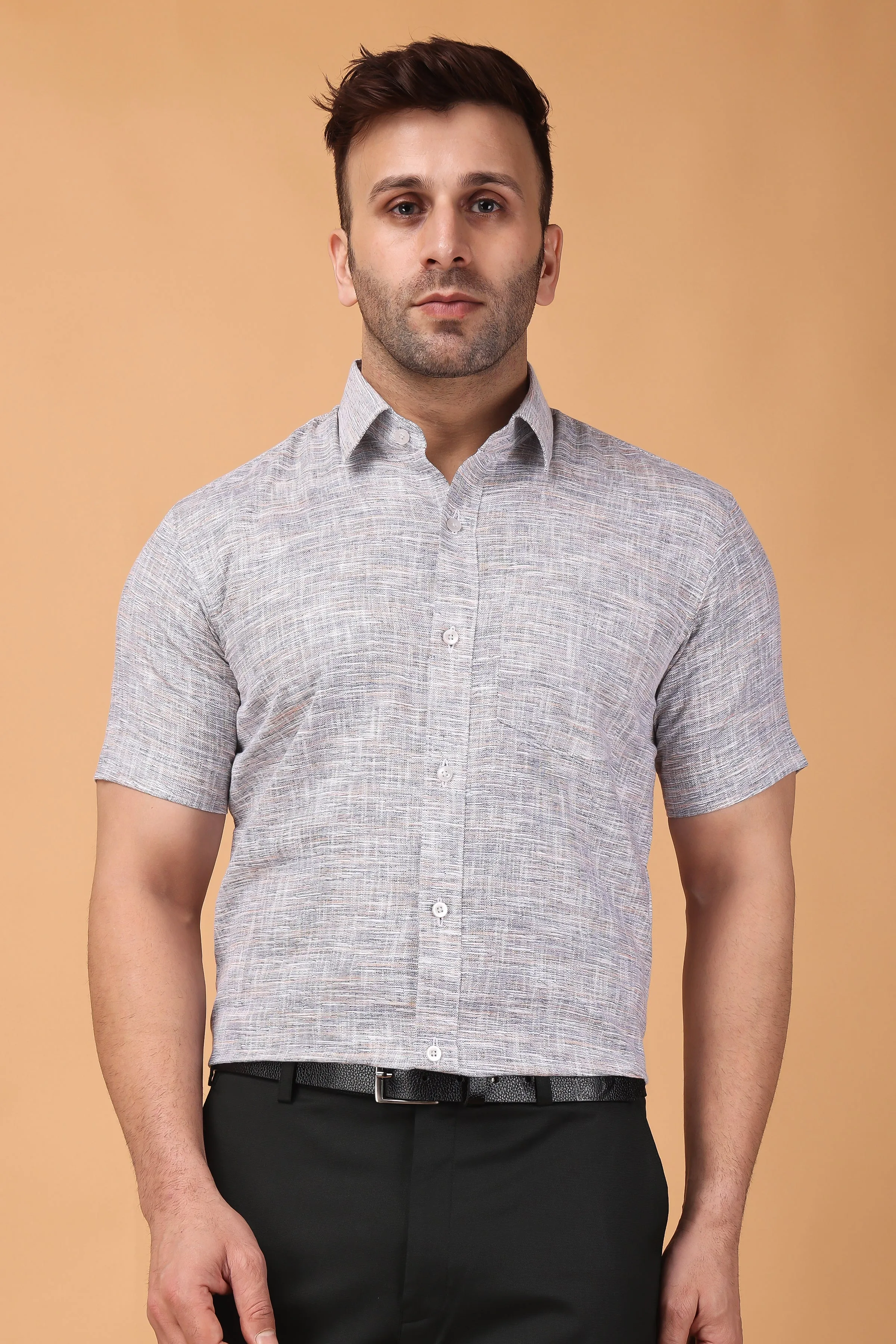 Opulent Grey Cotton Linen Shirt