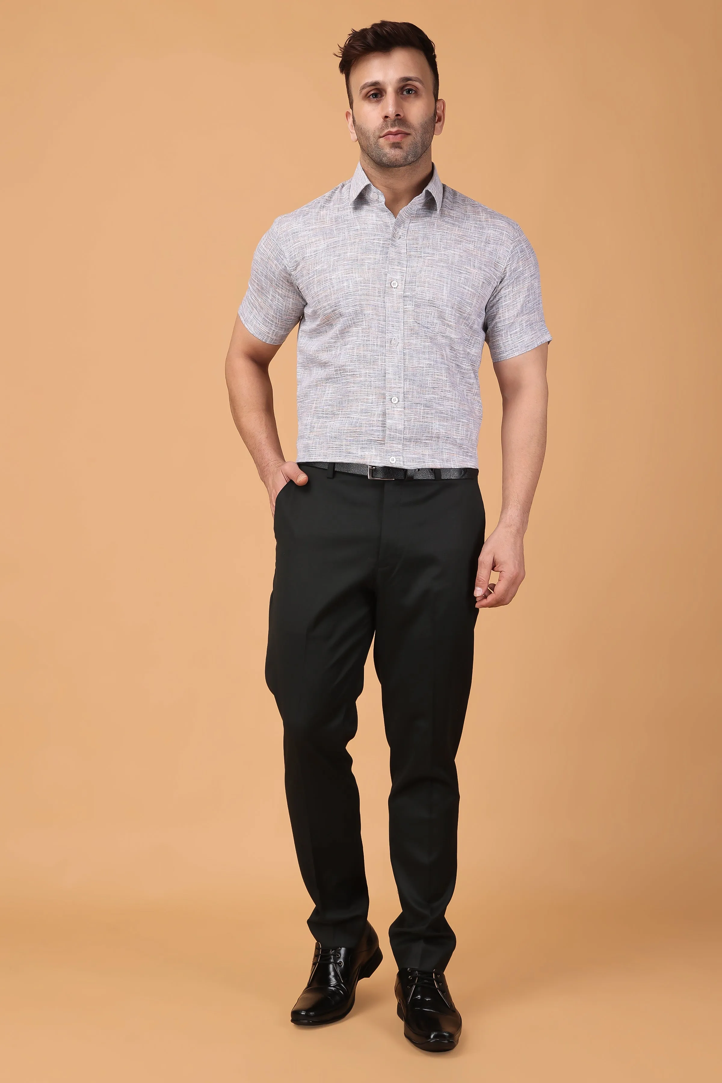 Opulent Grey Cotton Linen Shirt